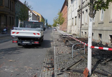 Notdürftige Sicherung der Stadt Luckenwalde nach einem Brandschaden